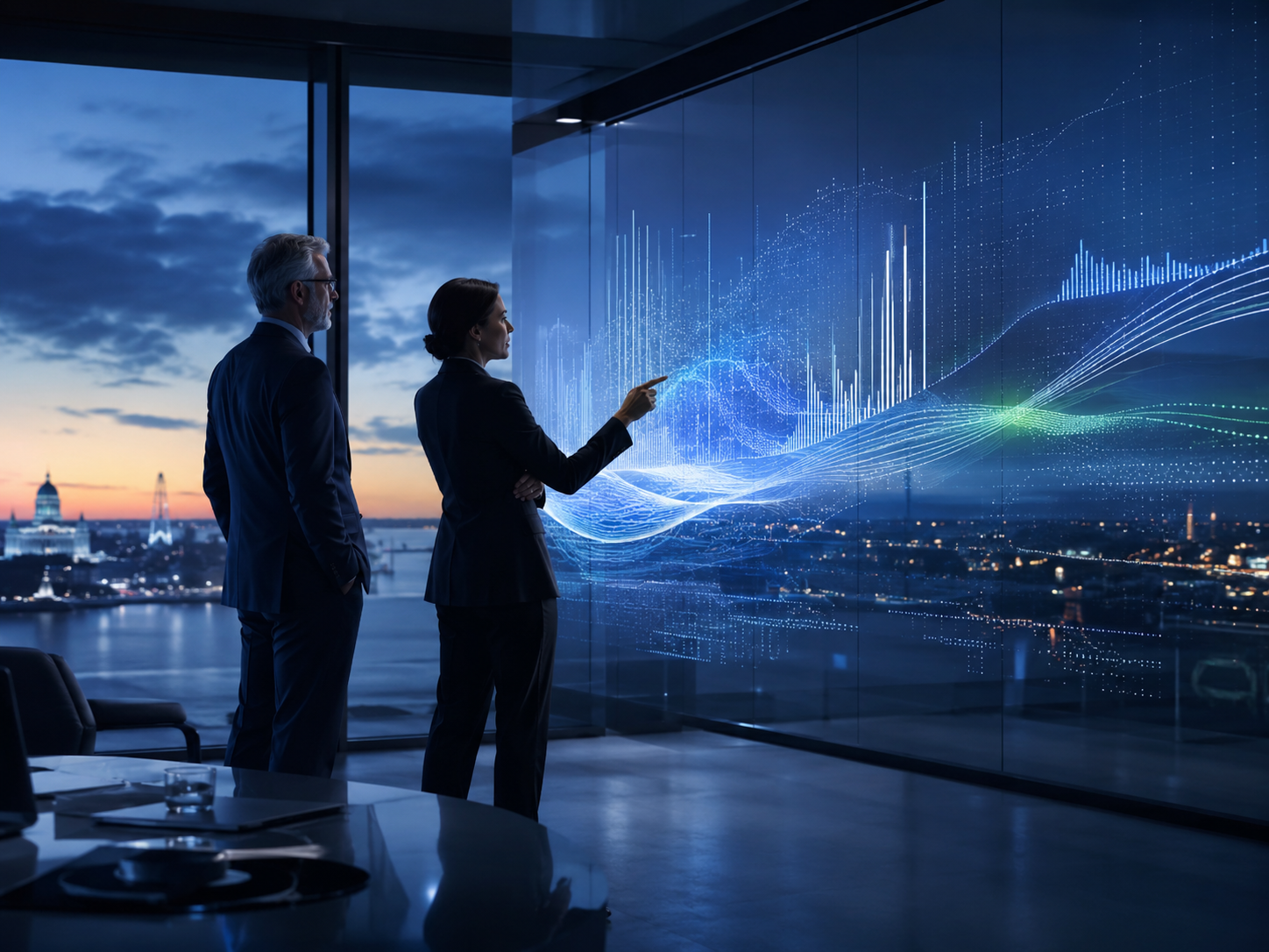 Executives using advanced data intelligence to support strategic decisions